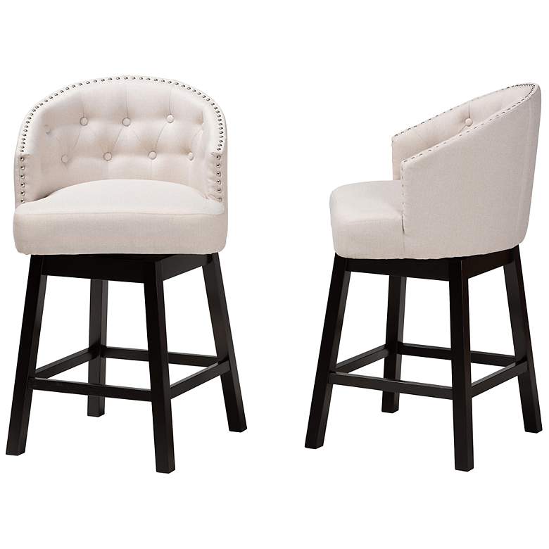 Image 7 Theron 27" Beige Fabric Swivel Counter Stools Set of 2 more views