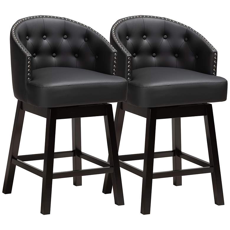 Image 2 Theron 27 inch Black Faux Leather Swivel Counter Stools Set of 2