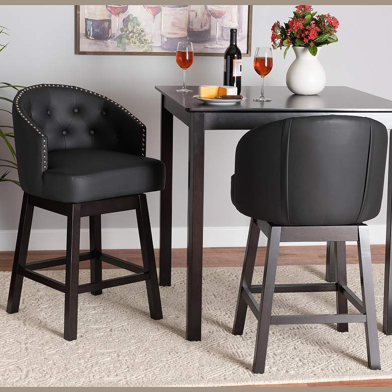 Image 1 Theron 27" Black Faux Leather Swivel Counter Stools Set of 2