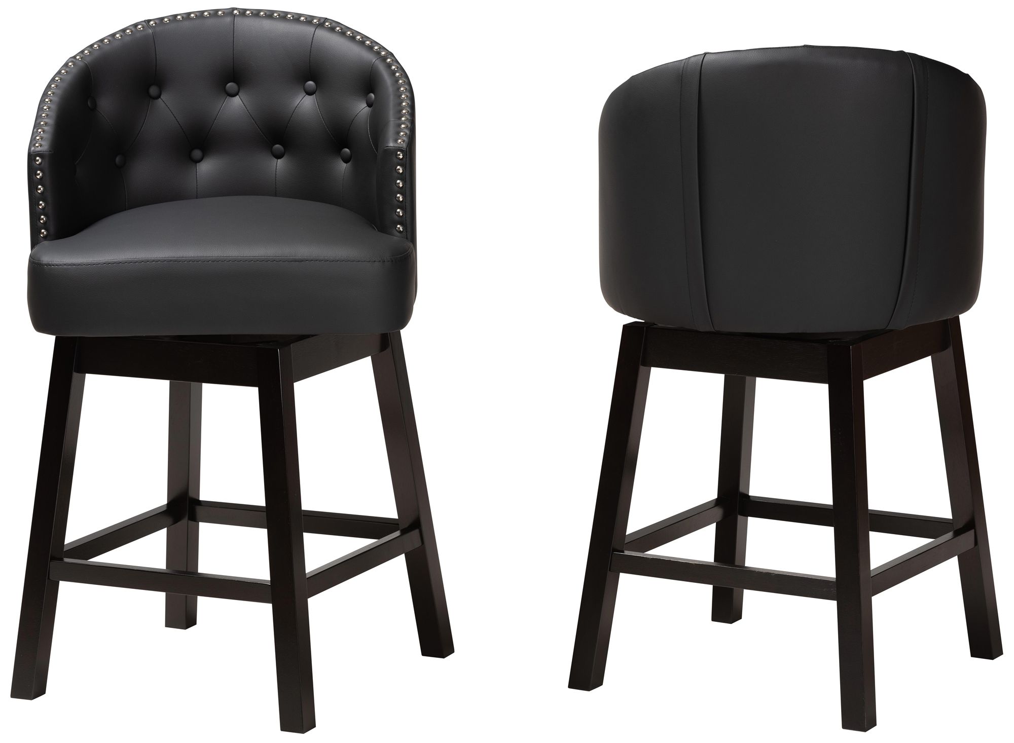 Image 6 Theron 27" Black Faux Leather Swivel Counter Stools Set of 2 more views