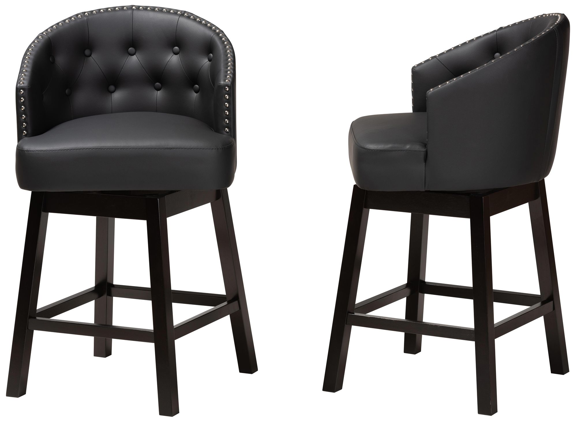 Image 7 Theron 27" Black Faux Leather Swivel Counter Stools Set of 2 more views