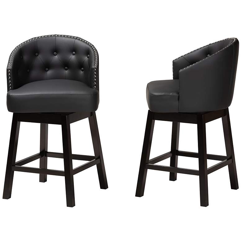 Image 7 Theron 27 inch Black Faux Leather Swivel Counter Stools Set of 2 more views