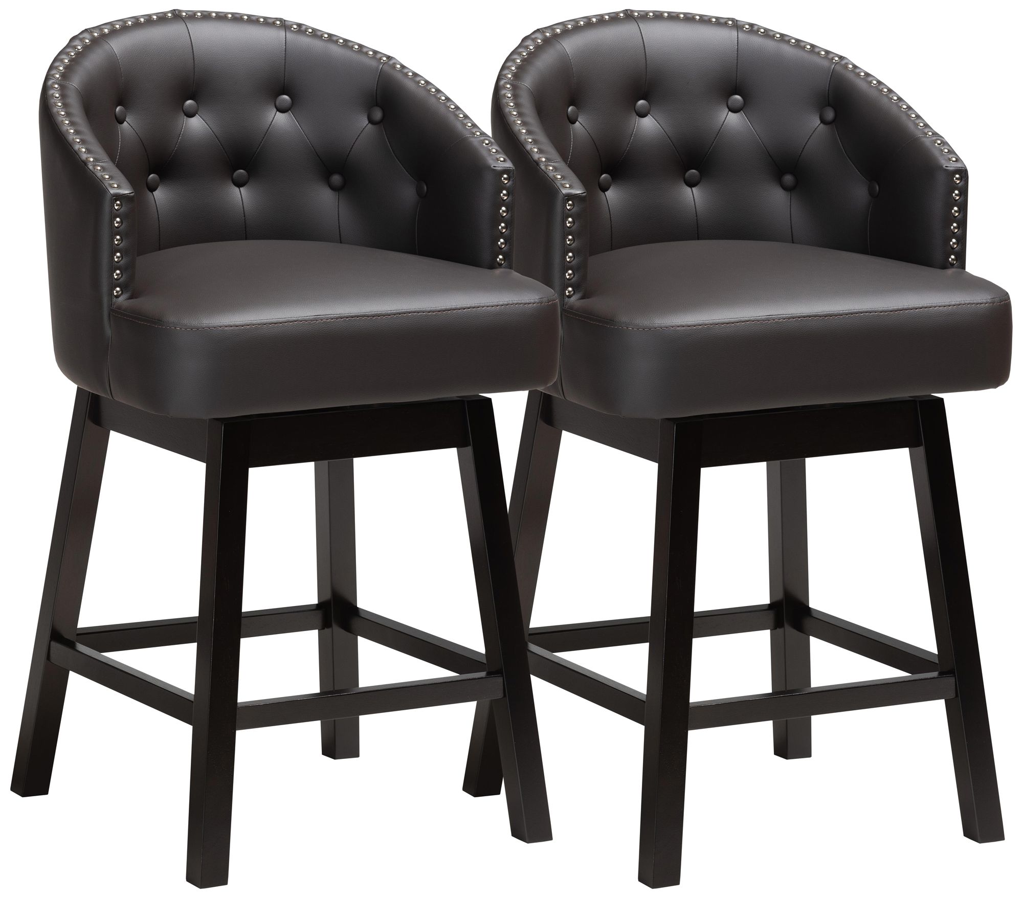 Image 2 Theron 27" Brown Faux Leather Swivel Counter Stools Set of 2