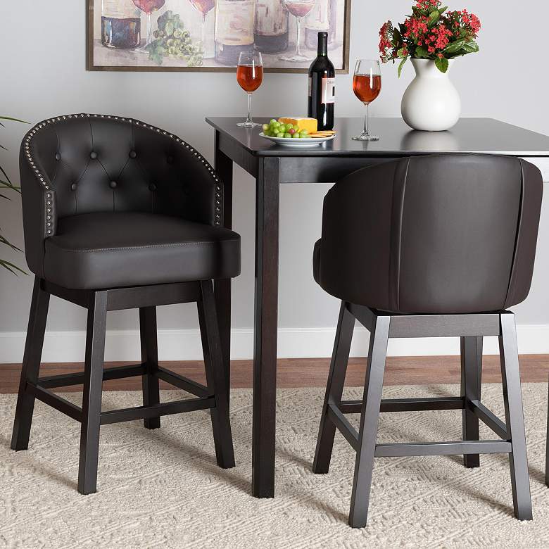 Image 1 Theron 27 inch Brown Faux Leather Swivel Counter Stools Set of 2