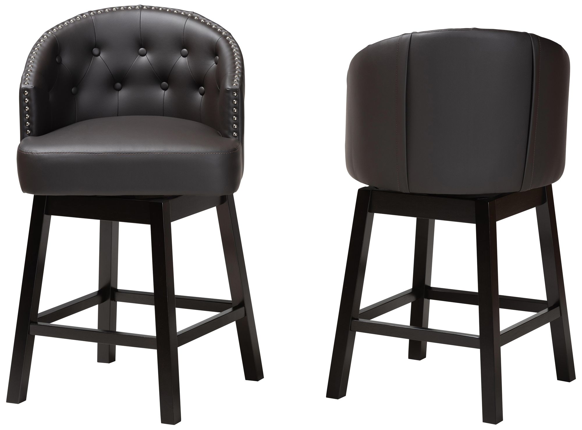 Image 6 Theron 27" Brown Faux Leather Swivel Counter Stools Set of 2 more views