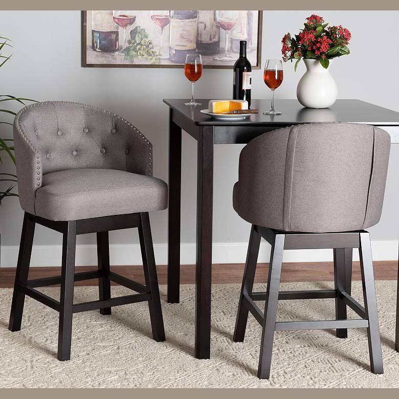 Image 1 Theron 27" Gray Faux Leather Swivel Counter Stools Set of 2