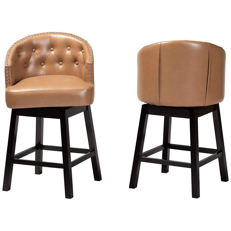 Image 6 Theron 27" Tan Faux Leather Swivel Counter Stools Set of 2 more views