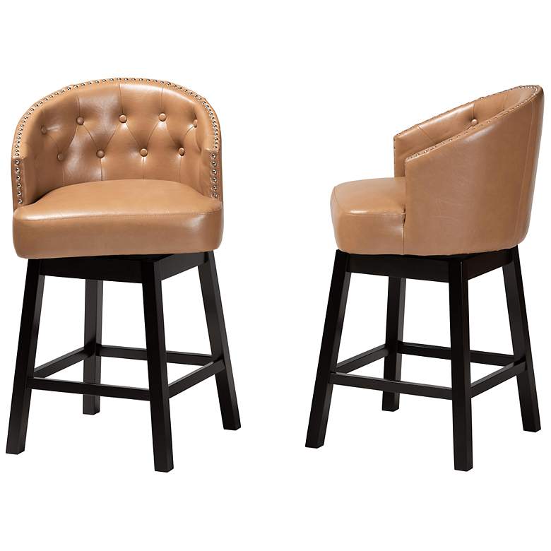 Image 7 Theron 27" Tan Faux Leather Swivel Counter Stools Set of 2 more views