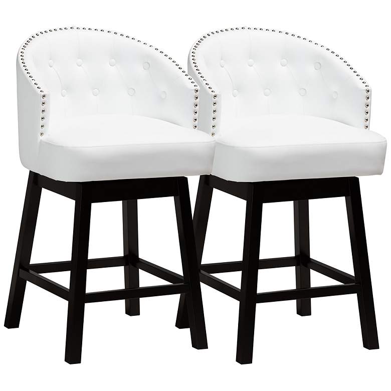 Image 2 Theron 27 inch White Faux Leather Swivel Counter Stools Set of 2