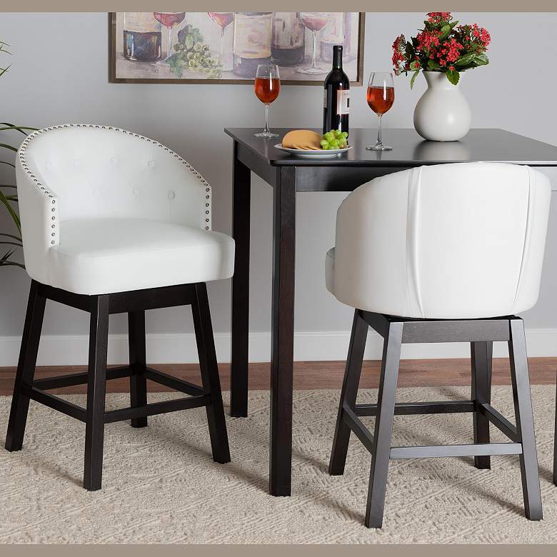 Image 1 Theron 27" White Faux Leather Swivel Counter Stools Set of 2