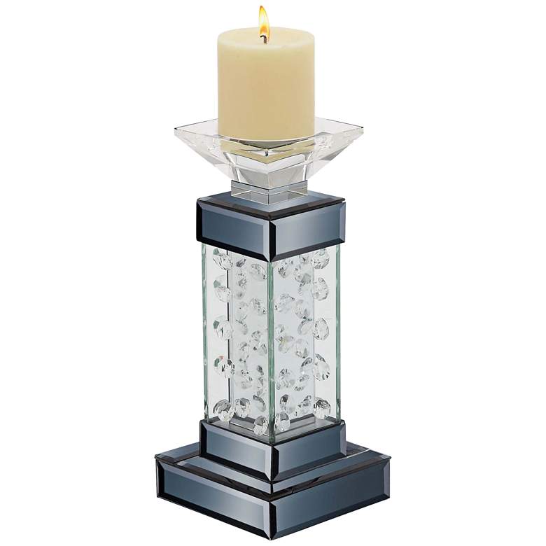 Theron Black Jeweled 11&quot; High Pillar Candle Holder