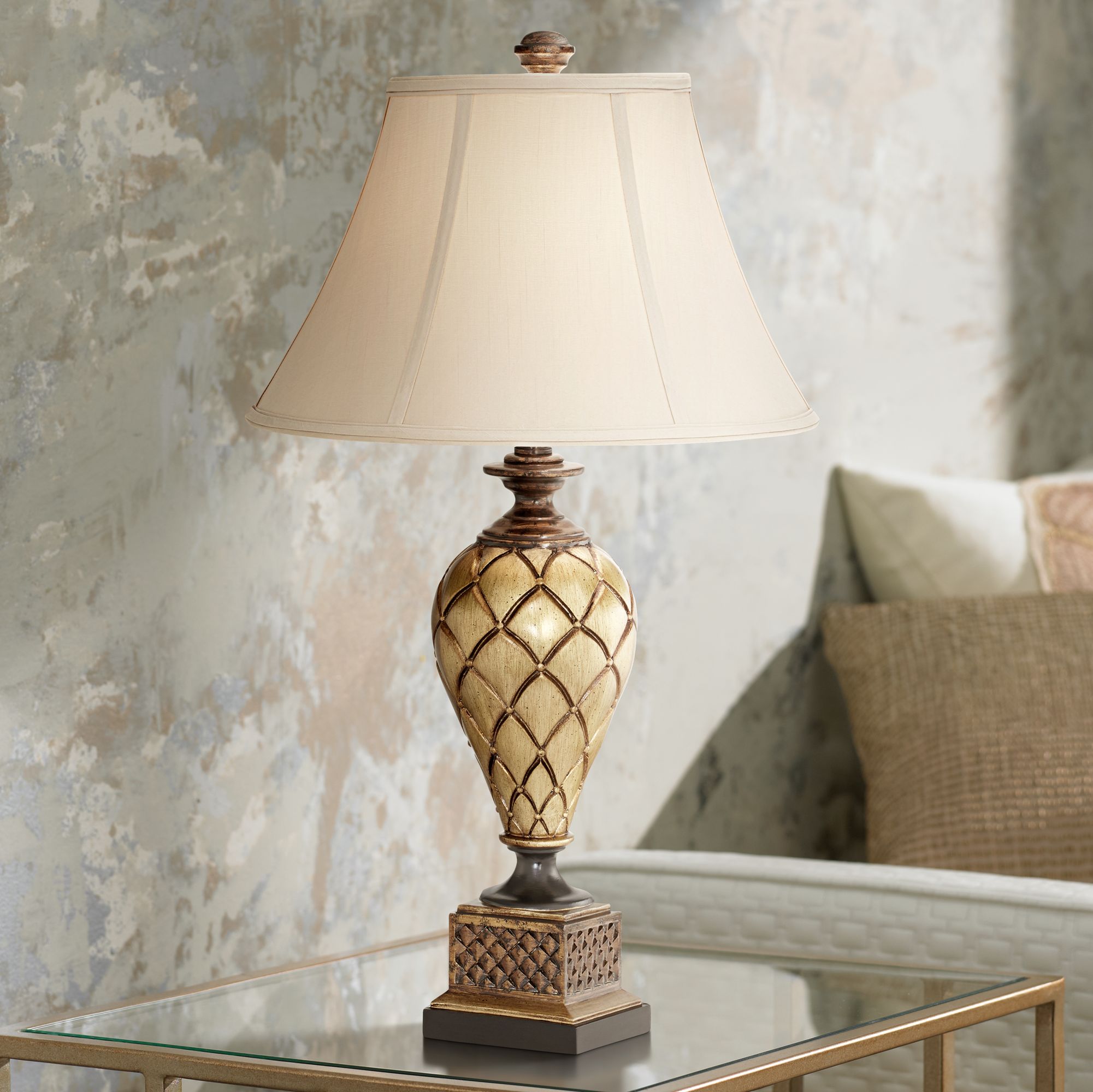 Theron Traditional Antique Gold Urn Table Lamp by Barnes and Ivy