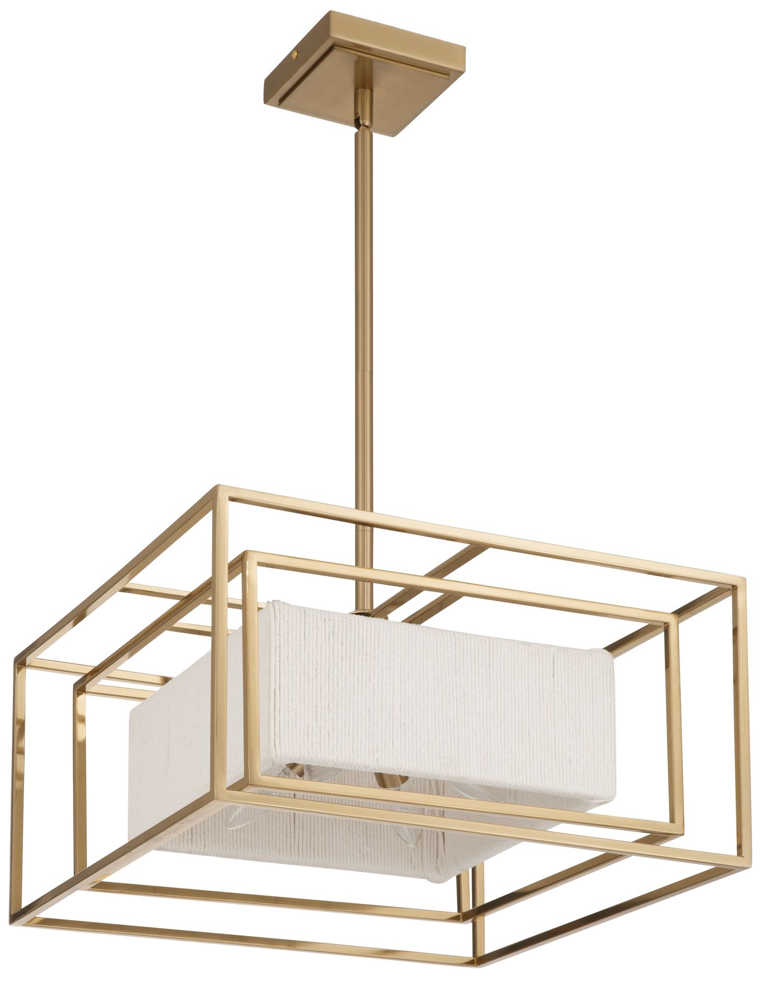 Image 2 Thesis Abbey 4 Light Brass Convertible Pendant w/ Cream Cotton Rope Shade