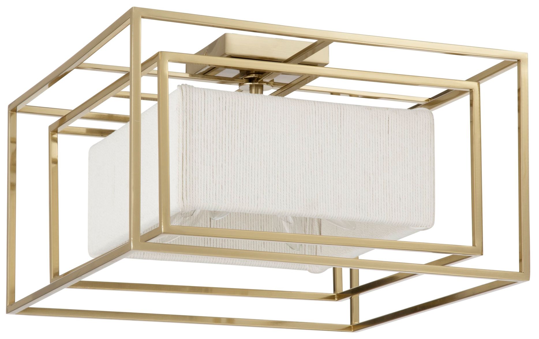 Image 3 Thesis Abbey 4 Light Brass Convertible Pendant w/ Cream Cotton Rope Shade more views