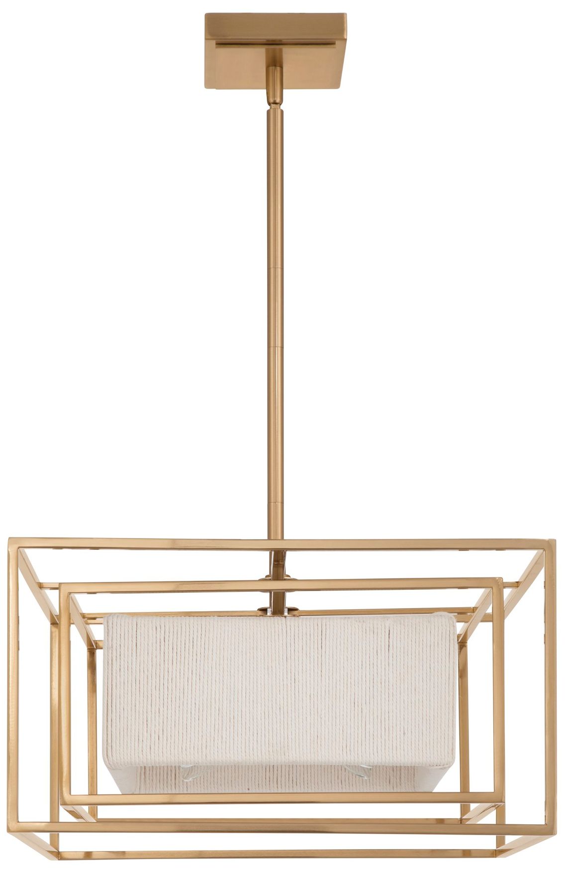 Image 4 Thesis Abbey 4 Light Brass Convertible Pendant w/ Cream Cotton Rope Shade more views