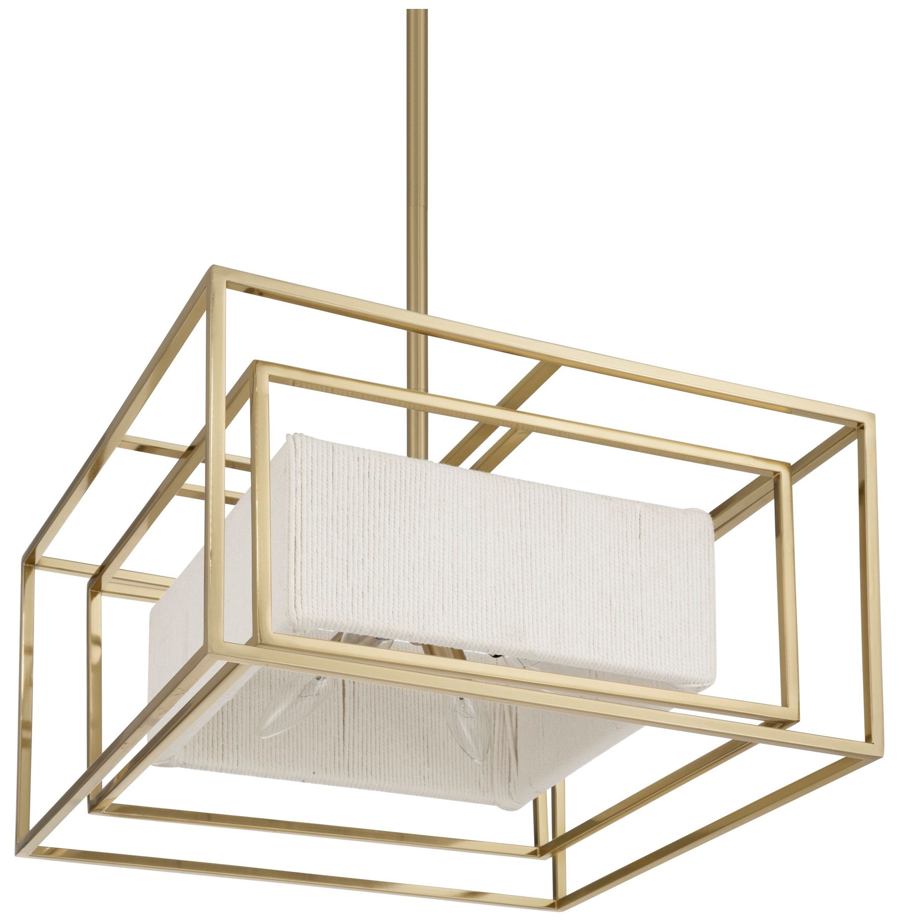 Image 6 Thesis Abbey 4 Light Brass Convertible Pendant w/ Cream Cotton Rope Shade more views