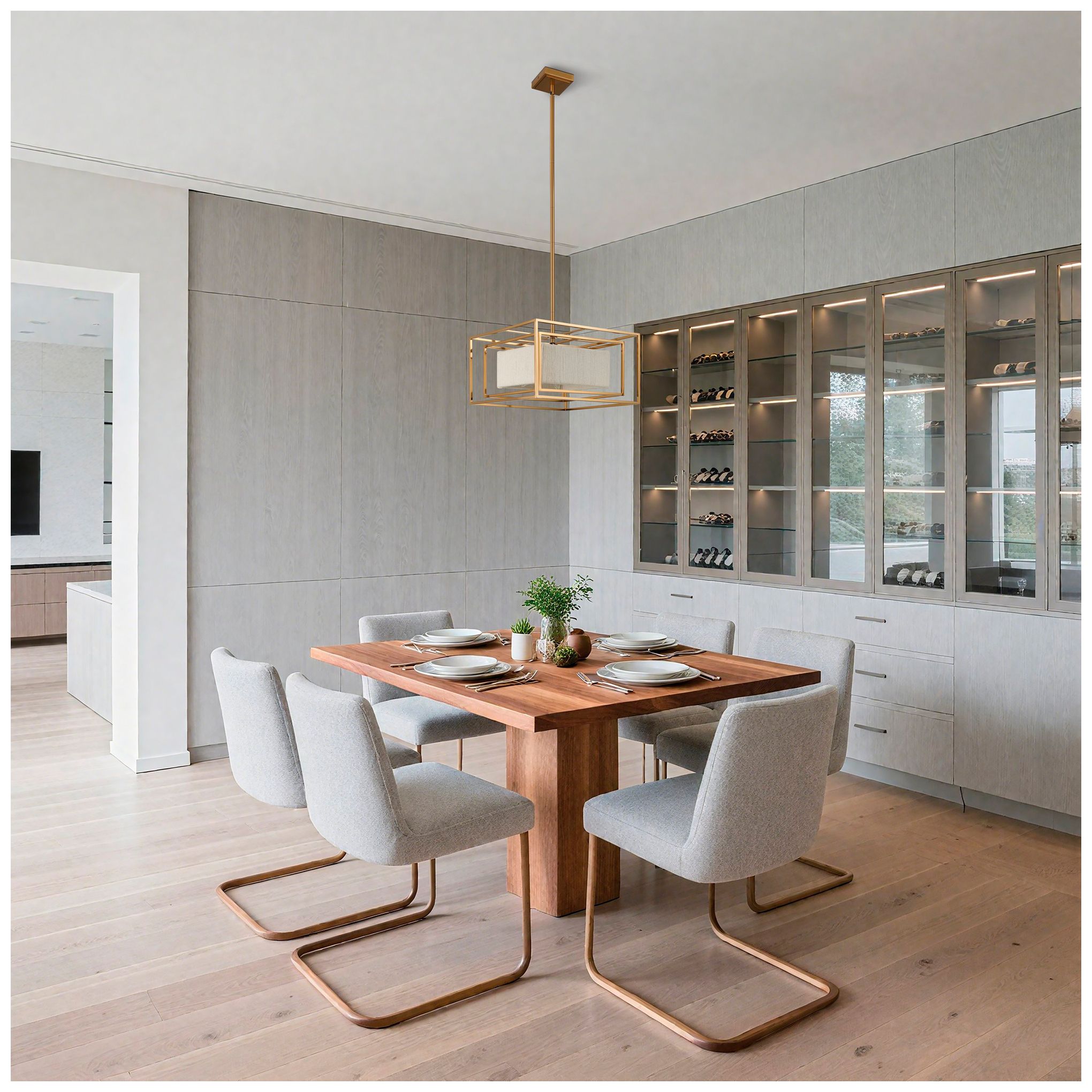 Thesis Abbey 4 Light Brass Convertible Pendant w/ Cream Cotton Rope Shade