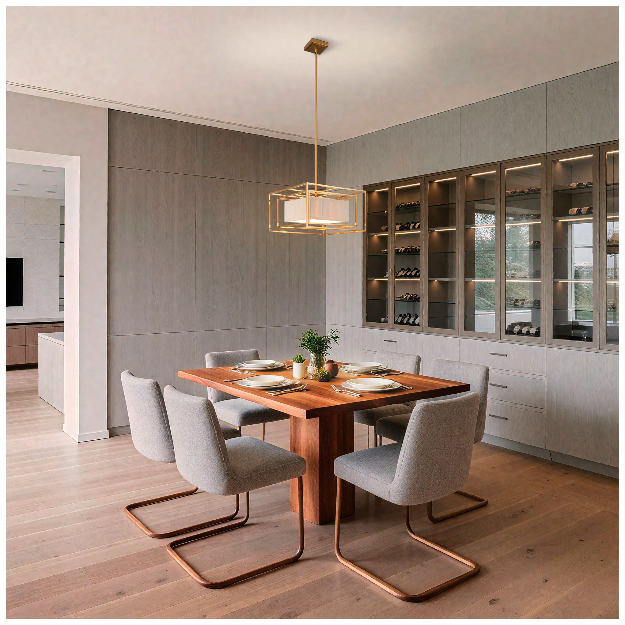 Thesis Abbey 4 Light Brass Convertible Pendant w/ Cream Cotton Rope Shade