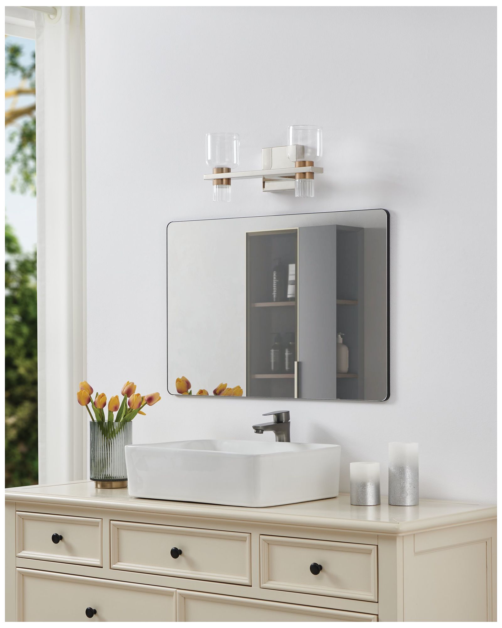 Thesis Amelia 15" Polished Nickel and Champagne Gold 5CCT LED Vanity Light