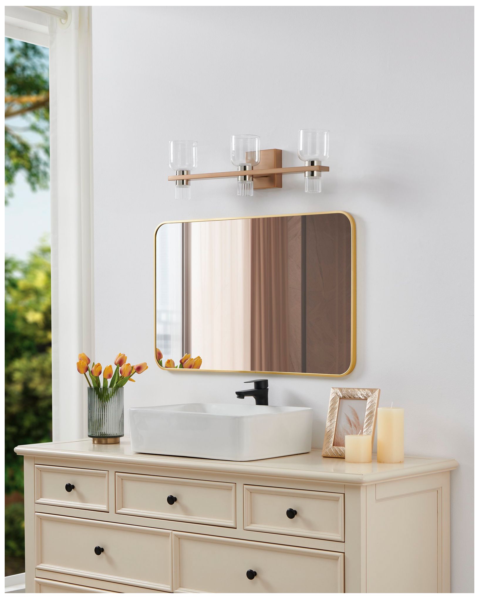 Thesis Amelia 24" Champagne Gold and Polished Nickel 5CCT LED Vanity Light