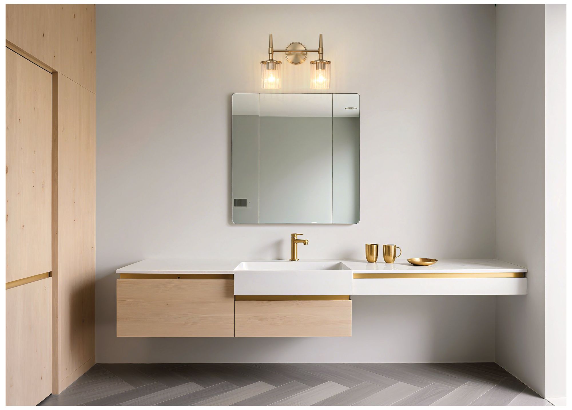 Image 7 Thesis Andrea 15" Champagne Gold Vanity Light - Clear Ribbed Glass Shades more views