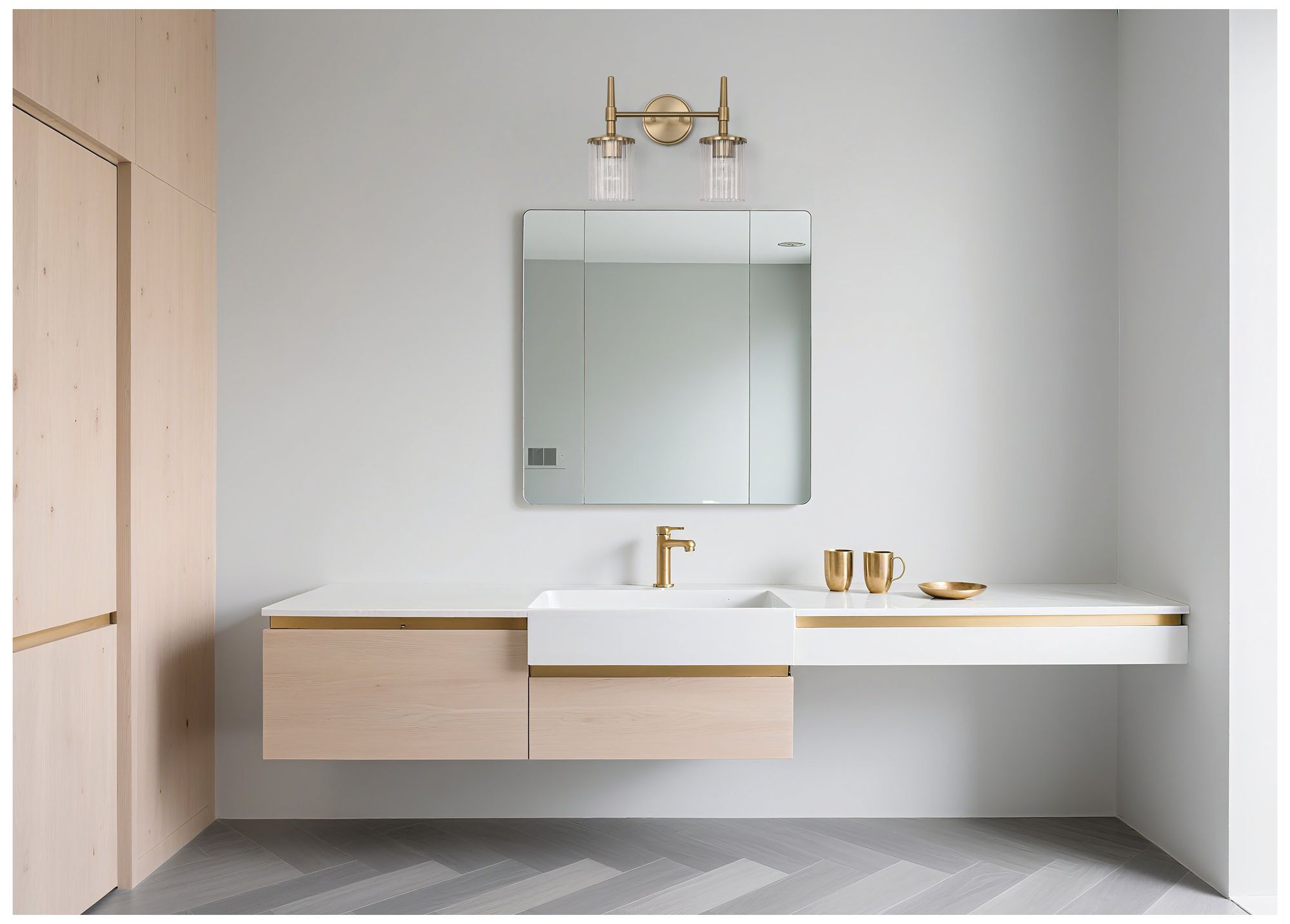 Thesis Andrea 15" Champagne Gold Vanity Light - Clear Ribbed Glass Shades