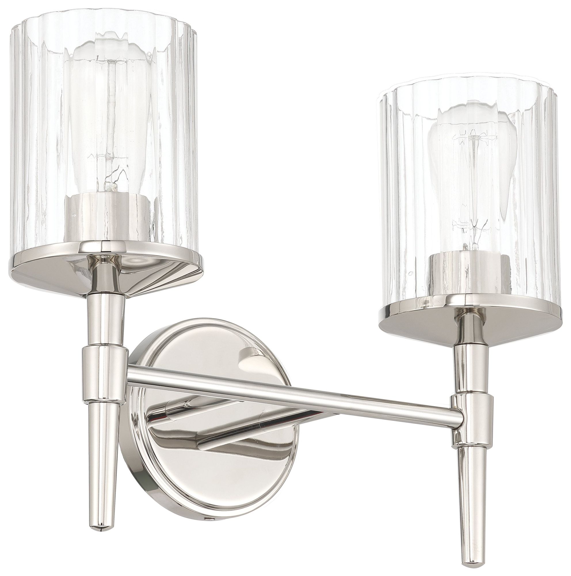 Thesis Andrea 15" Polished Nickel Vanity Light w/ Clear Ribbed Glass Shades