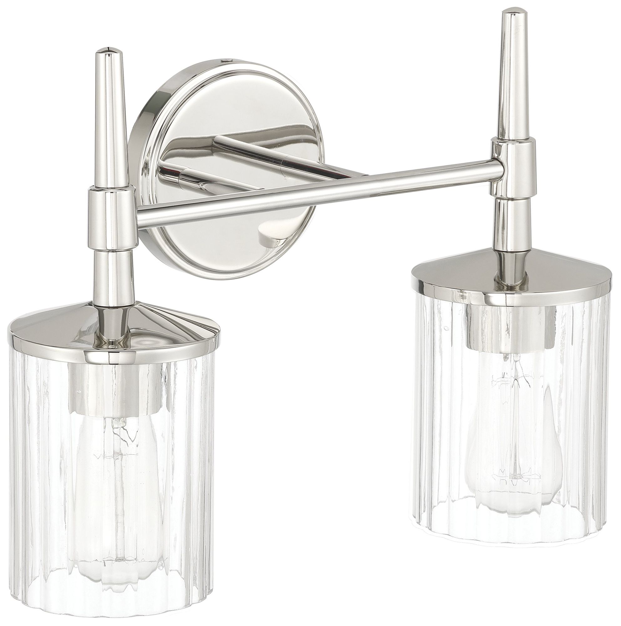 Image 3 Thesis Andrea 15" Polished Nickel Vanity Light w/ Clear Ribbed Glass Shades more views