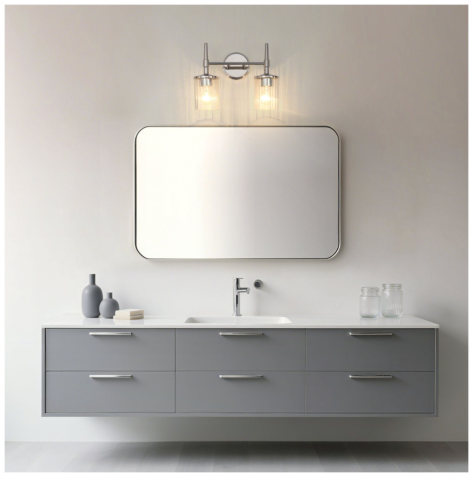 Image 7 Thesis Andrea 15" Polished Nickel Vanity Light w/ Clear Ribbed Glass Shades more views