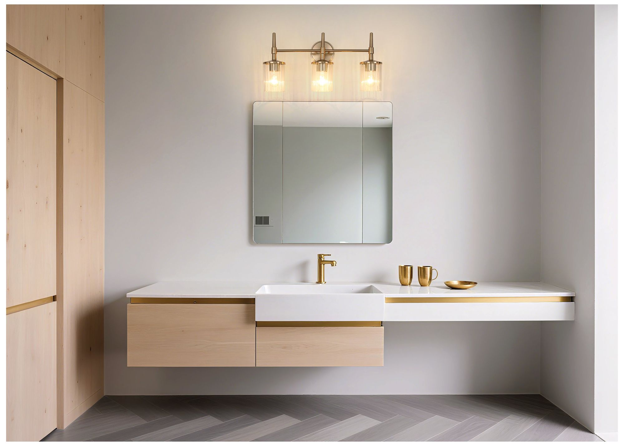 Image 7 Thesis Andrea 24" Champagne Gold Vanity Light - Clear Ribbed Glass Shades more views