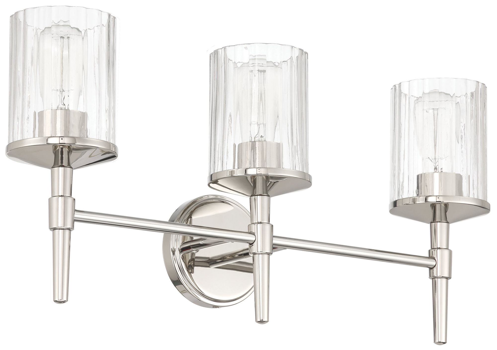 Thesis Andrea 24" Polished Nickel Vanity Light, Clear Ribbed Glass Shades