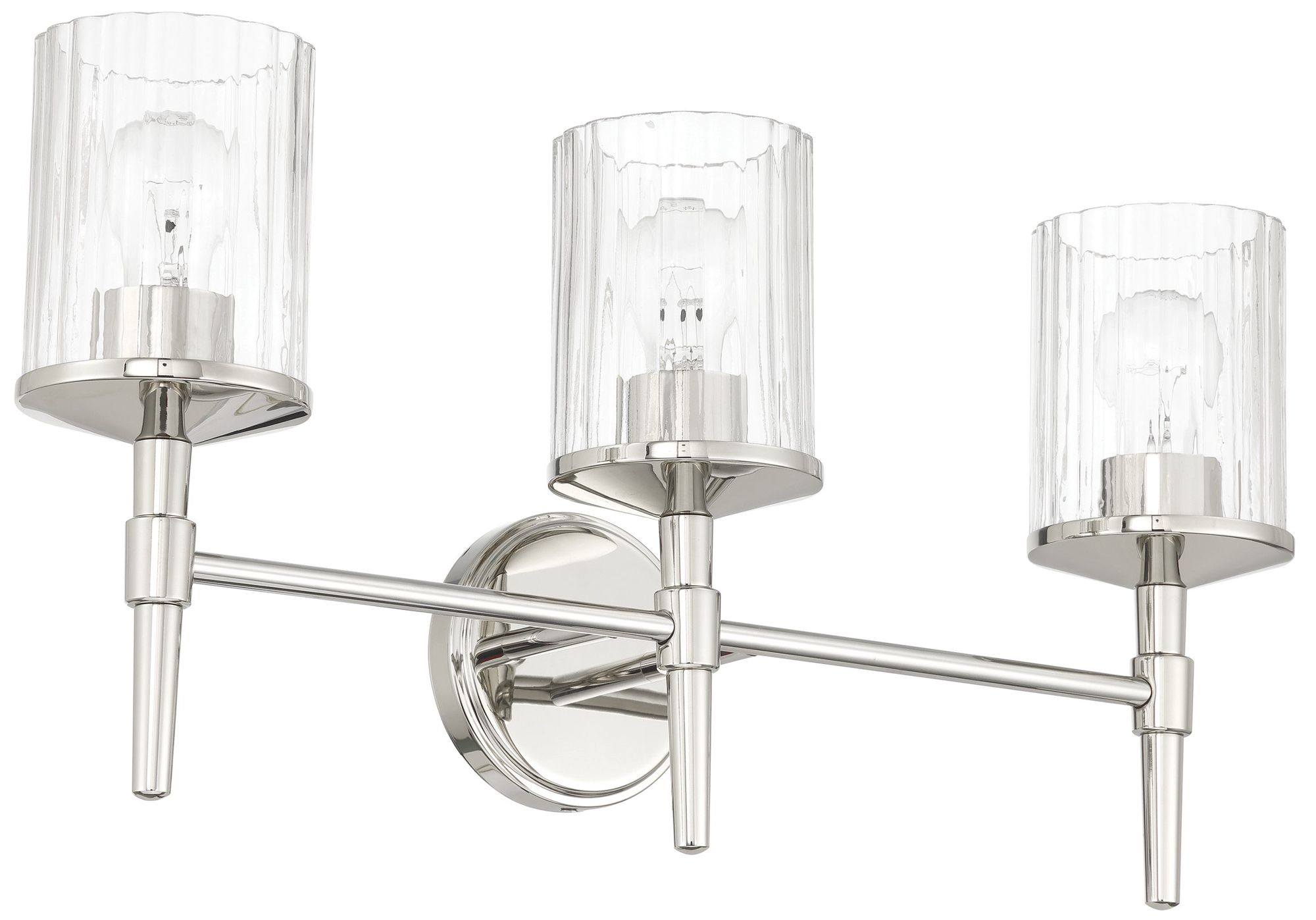 Image 3 Thesis Andrea 24" Polished Nickel Vanity Light, Clear Ribbed Glass Shades more views