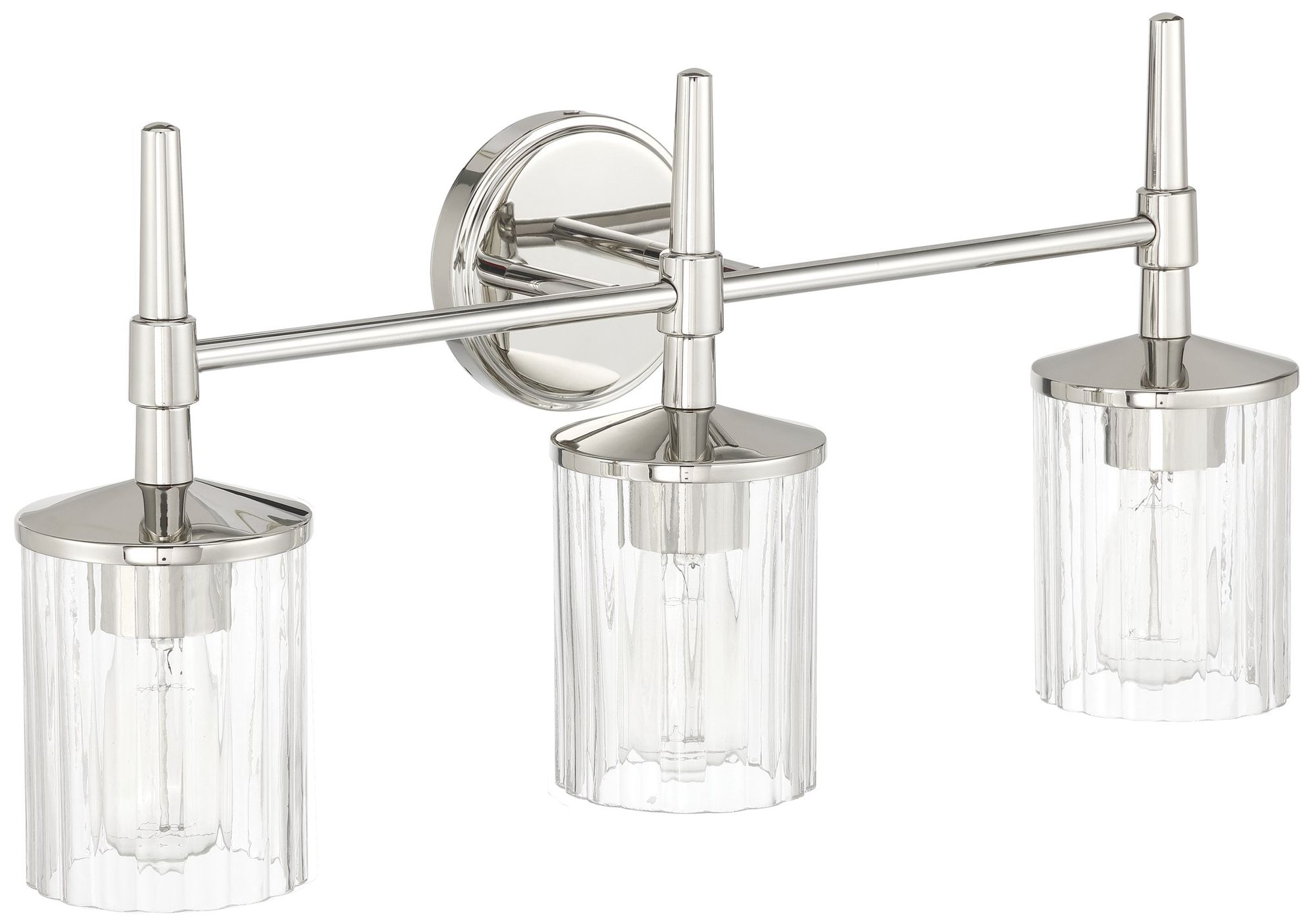 Image 4 Thesis Andrea 24" Polished Nickel Vanity Light, Clear Ribbed Glass Shades more views