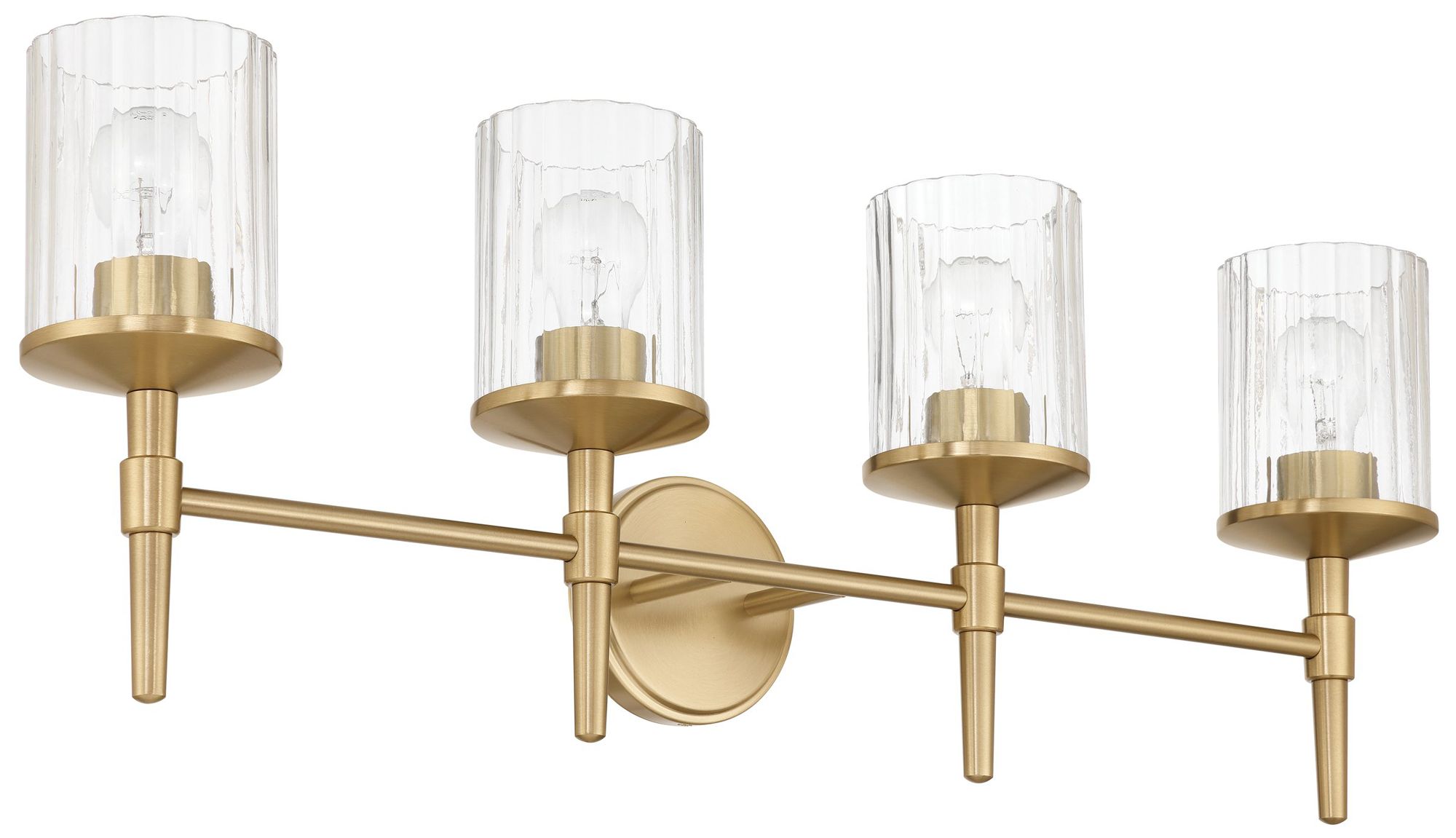 Thesis Andrea 32" Champagne Gold Vanity Light, Clear Ribbed Glass Shades