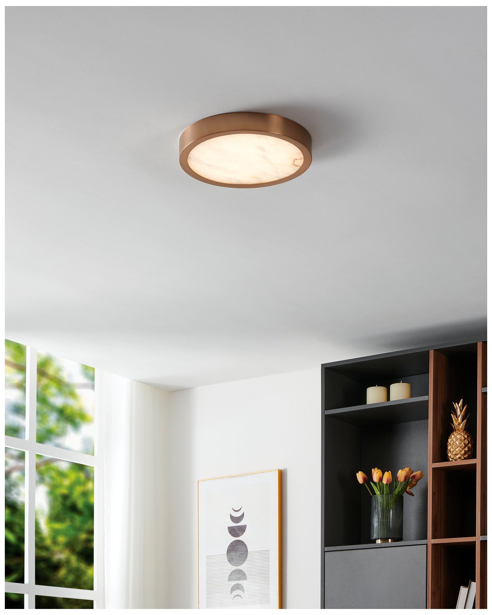 Image 7 Thesis Argyle 12" Champagne Gold/Natural Alabaster 5CCT LED Flush Mount more views