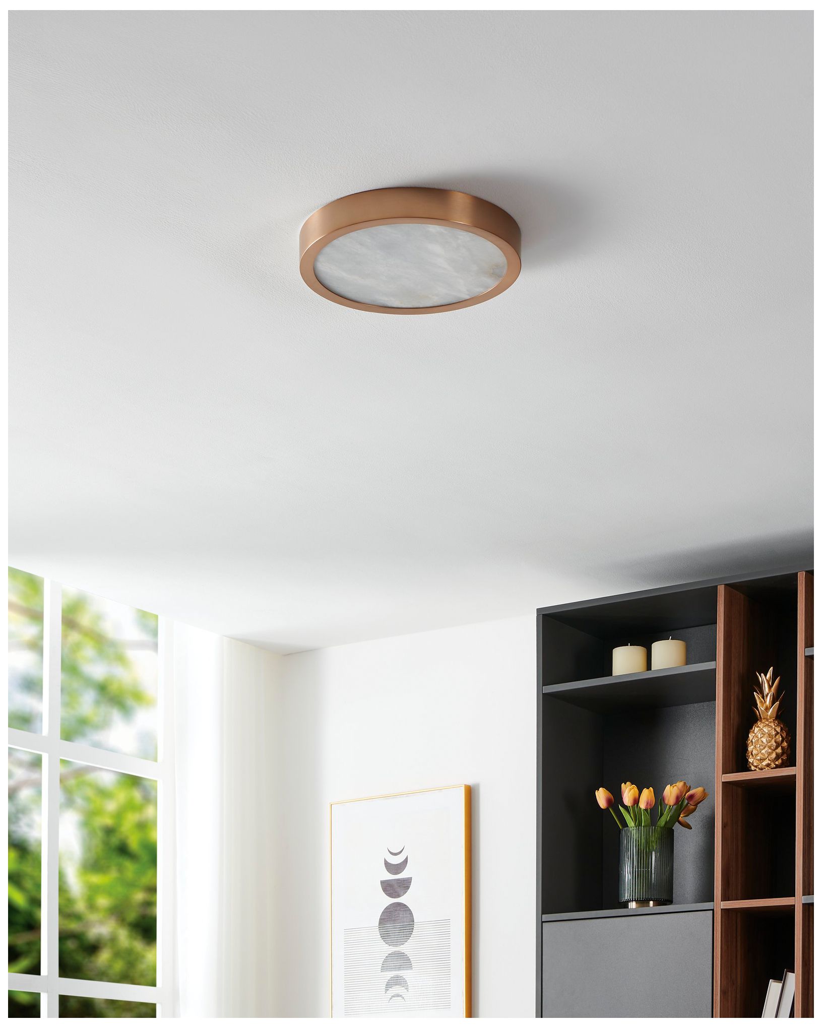 Thesis Argyle 12" Champagne Gold/Natural Alabaster 5CCT LED Flush Mount