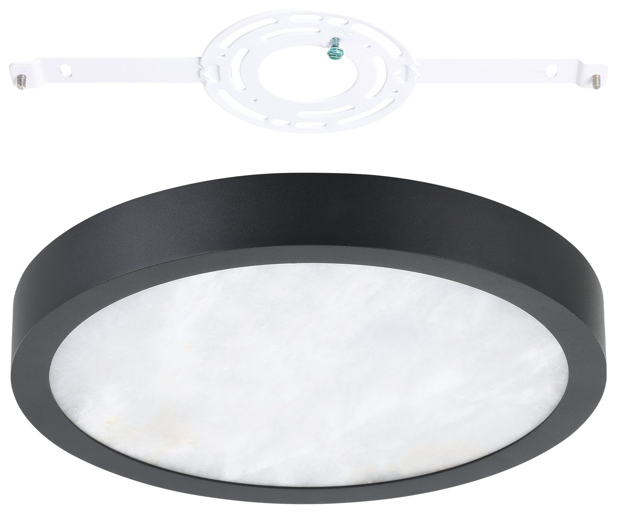 Image 6 Thesis Argyle 12" Textured Black & Natural Alabaster 5CCT LED Flush Mount more views