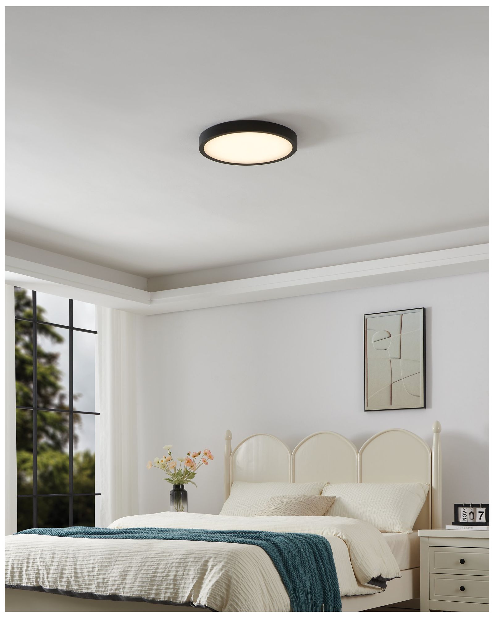 Image 7 Thesis Argyle 16" Textured Black, Natural Alabaster 5CCT LED Flush Mount more views