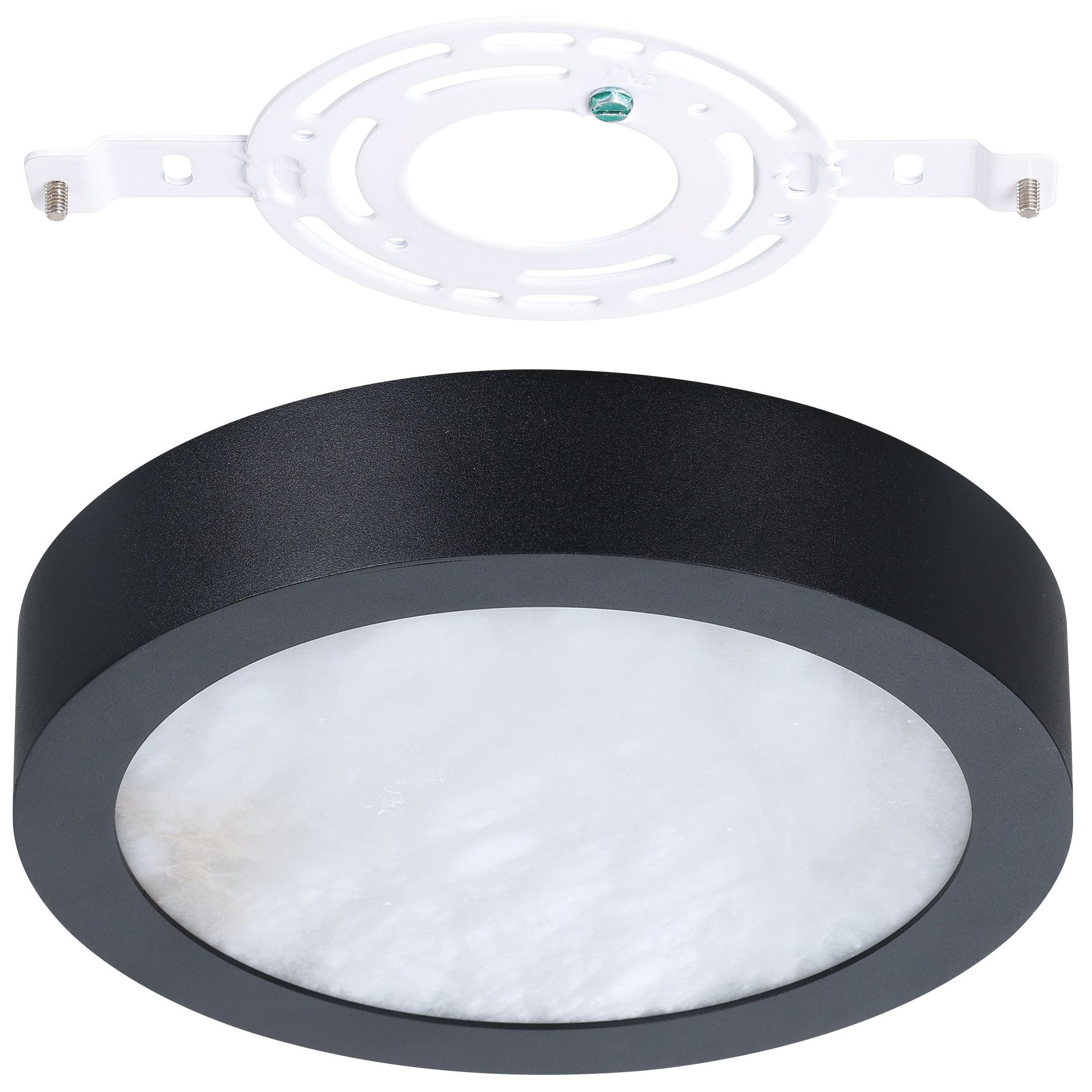 Image 6 Thesis Argyle 8 in. Textured Black / Nat. Alabaster 5CCT LED Flush Mount more views