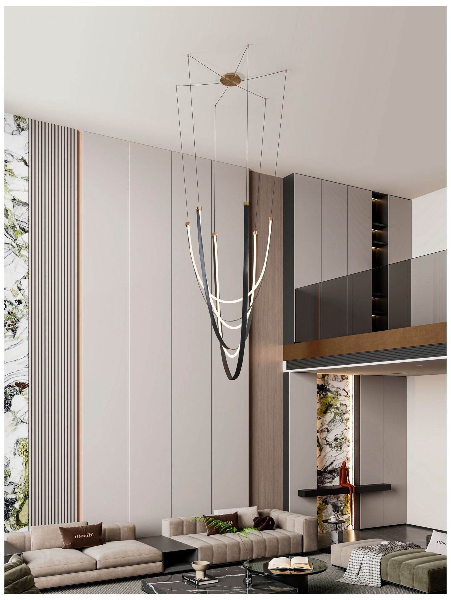 Thesis Ayers 59" 3 Light Champagne Gold w/ Black and Brown LED Chandelier