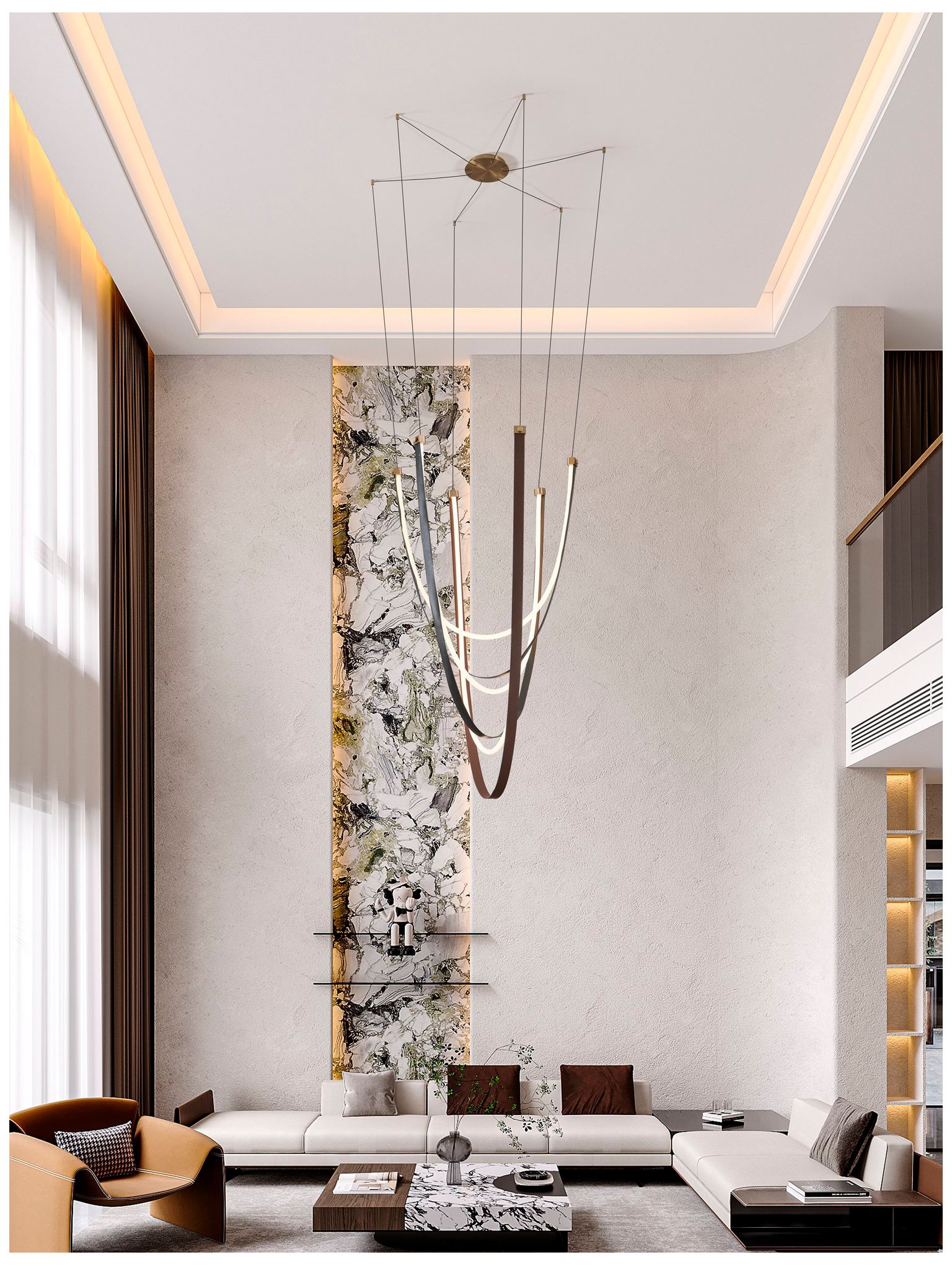 Thesis Ayers 59" 3 Light Champagne Gold w/ Black and Brown LED Chandelier