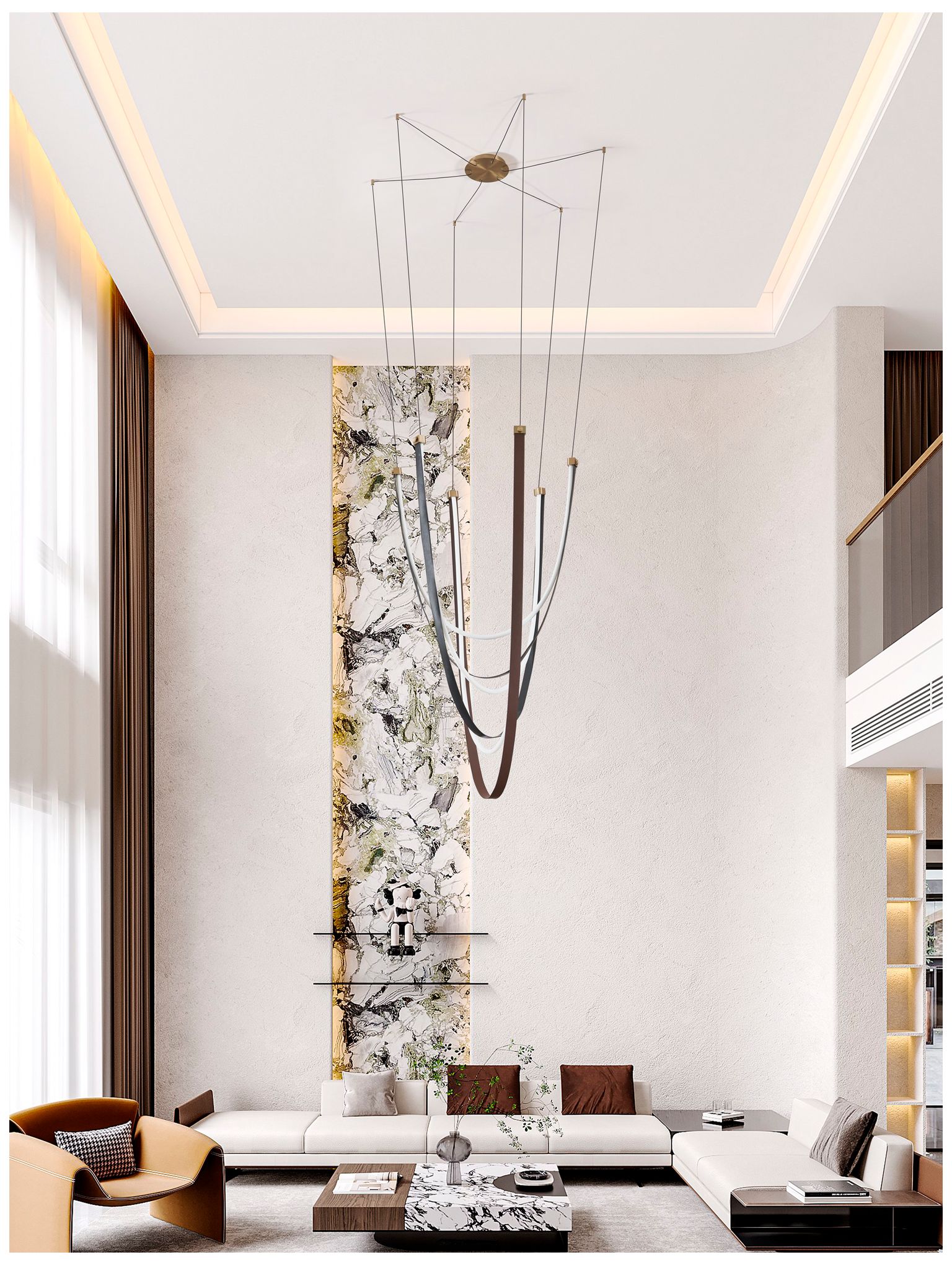 Thesis Ayers 59" 3 Light Champagne Gold w/ Black and Brown LED Chandelier