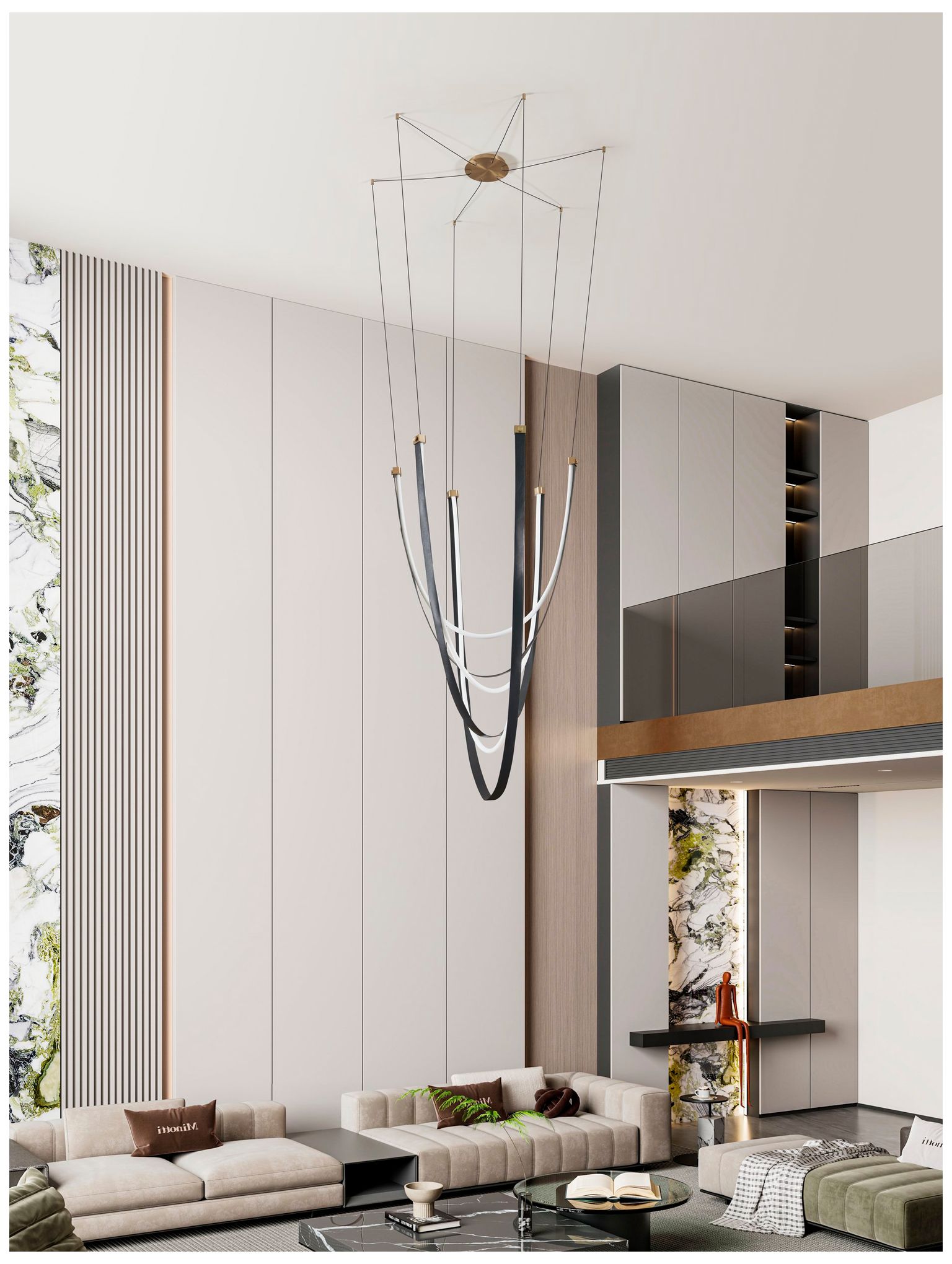 Thesis Ayers 59" 3 Light Champagne Gold w/ Black and Brown LED Chandelier