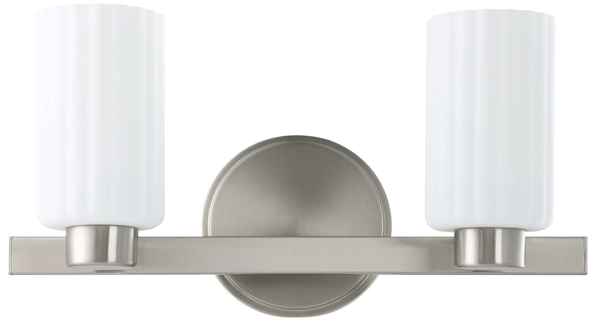 Image 4 Thesis Bedminster 14" Br. Nickel Vanity Light w/ Etched Opal Glass Shades more views