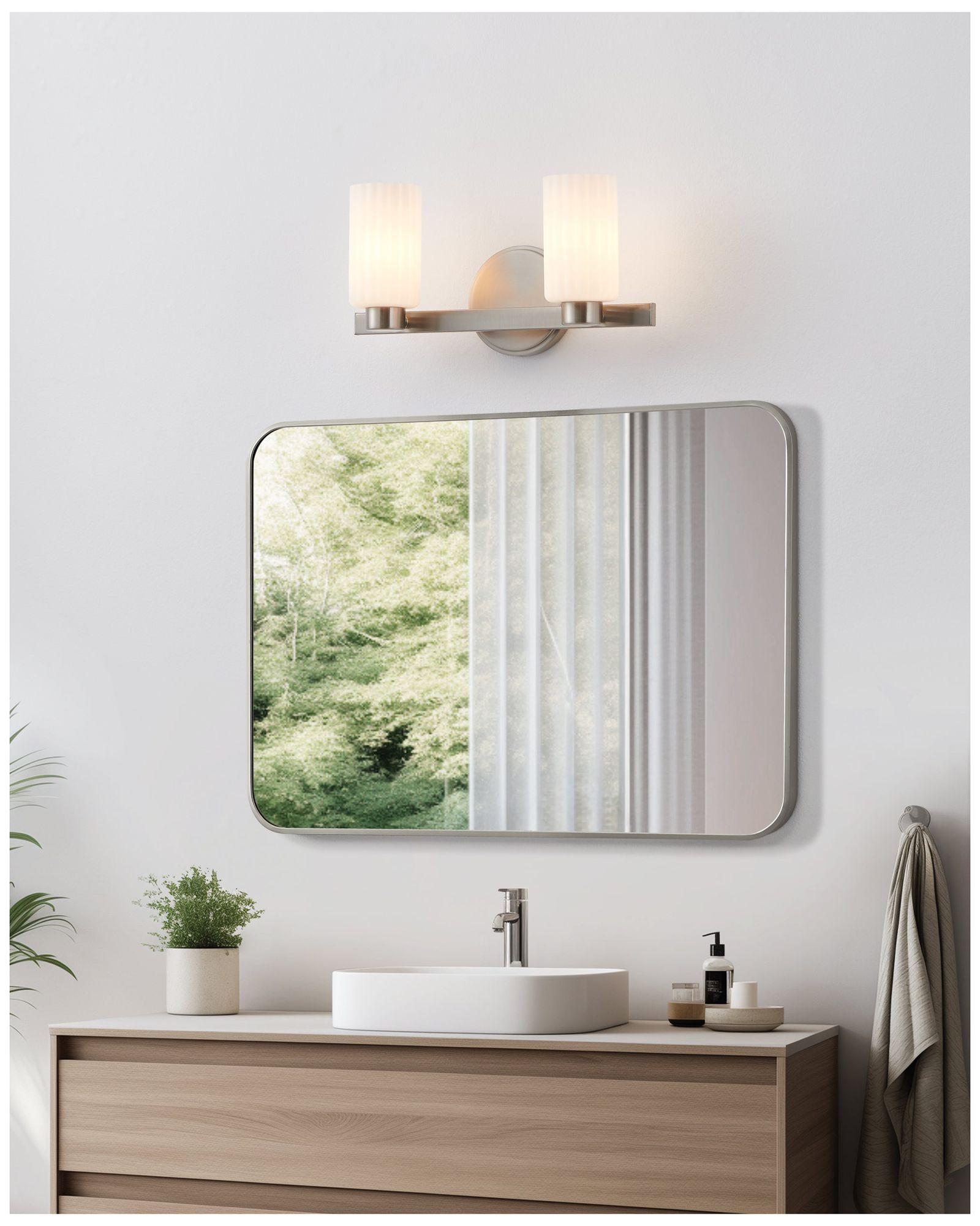 Image 7 Thesis Bedminster 14" Br. Nickel Vanity Light w/ Etched Opal Glass Shades more views