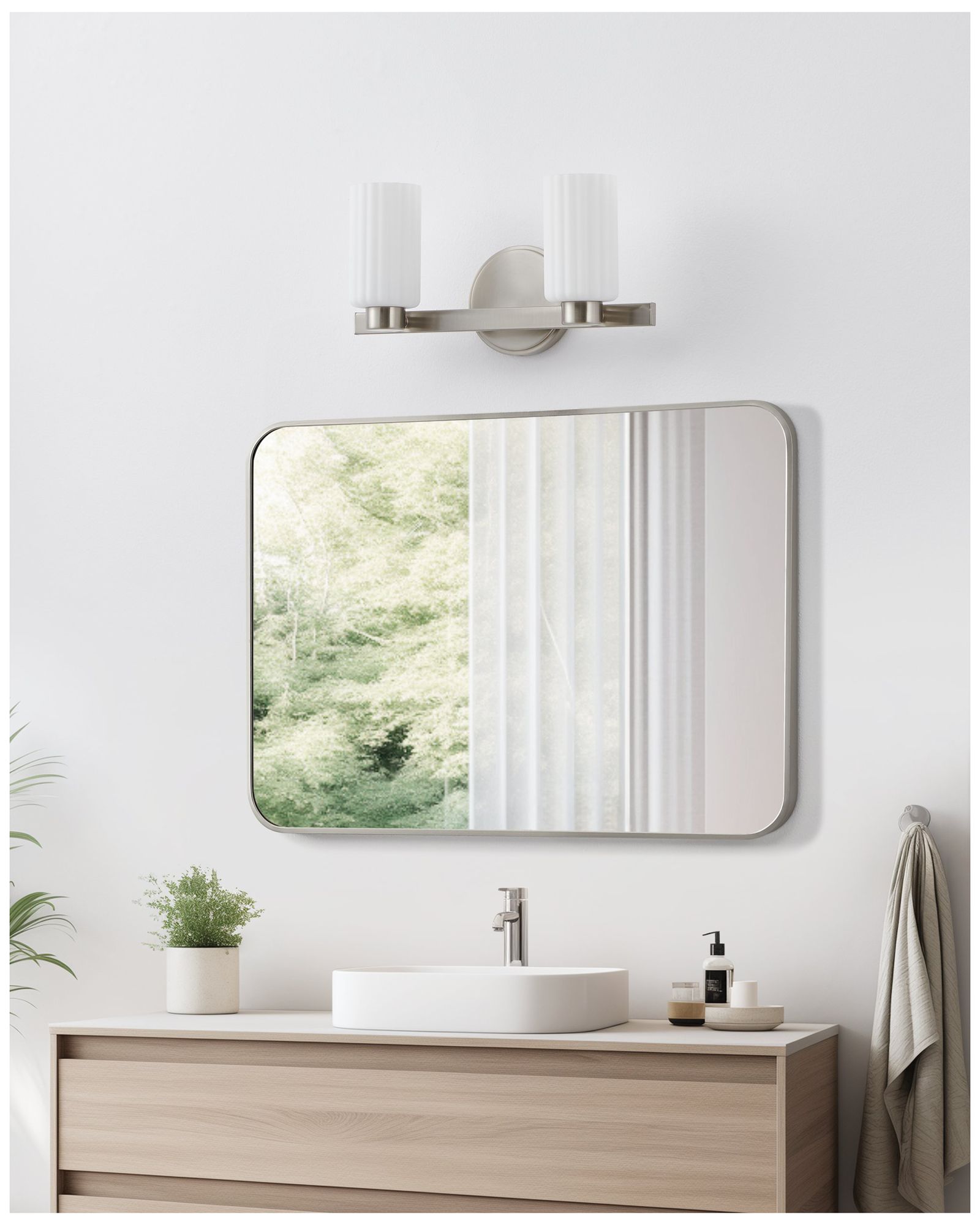 Thesis Bedminster 14" Br. Nickel Vanity Light w/ Etched Opal Glass Shades