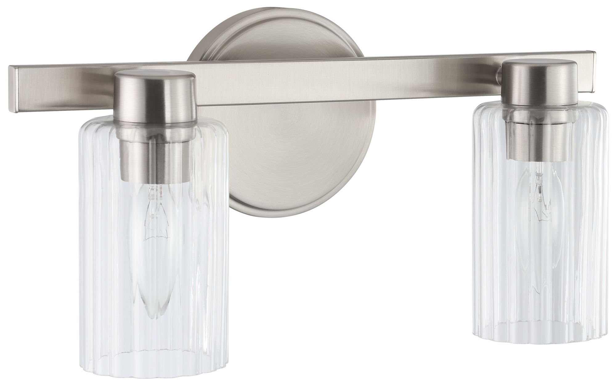 Image 2 Thesis Bedminster 14" Brushed Nickel Vanity Light, Clear Ribbed Glass