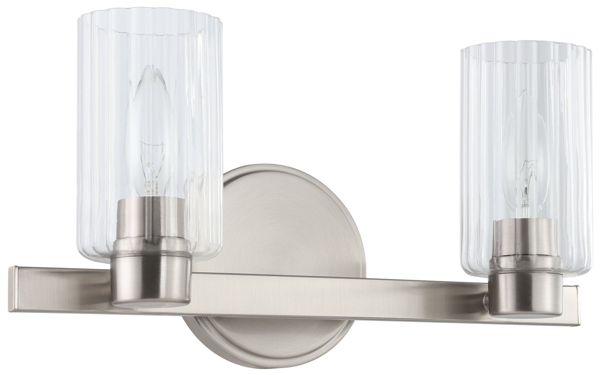 Image 3 Thesis Bedminster 14" Brushed Nickel Vanity Light, Clear Ribbed Glass more views