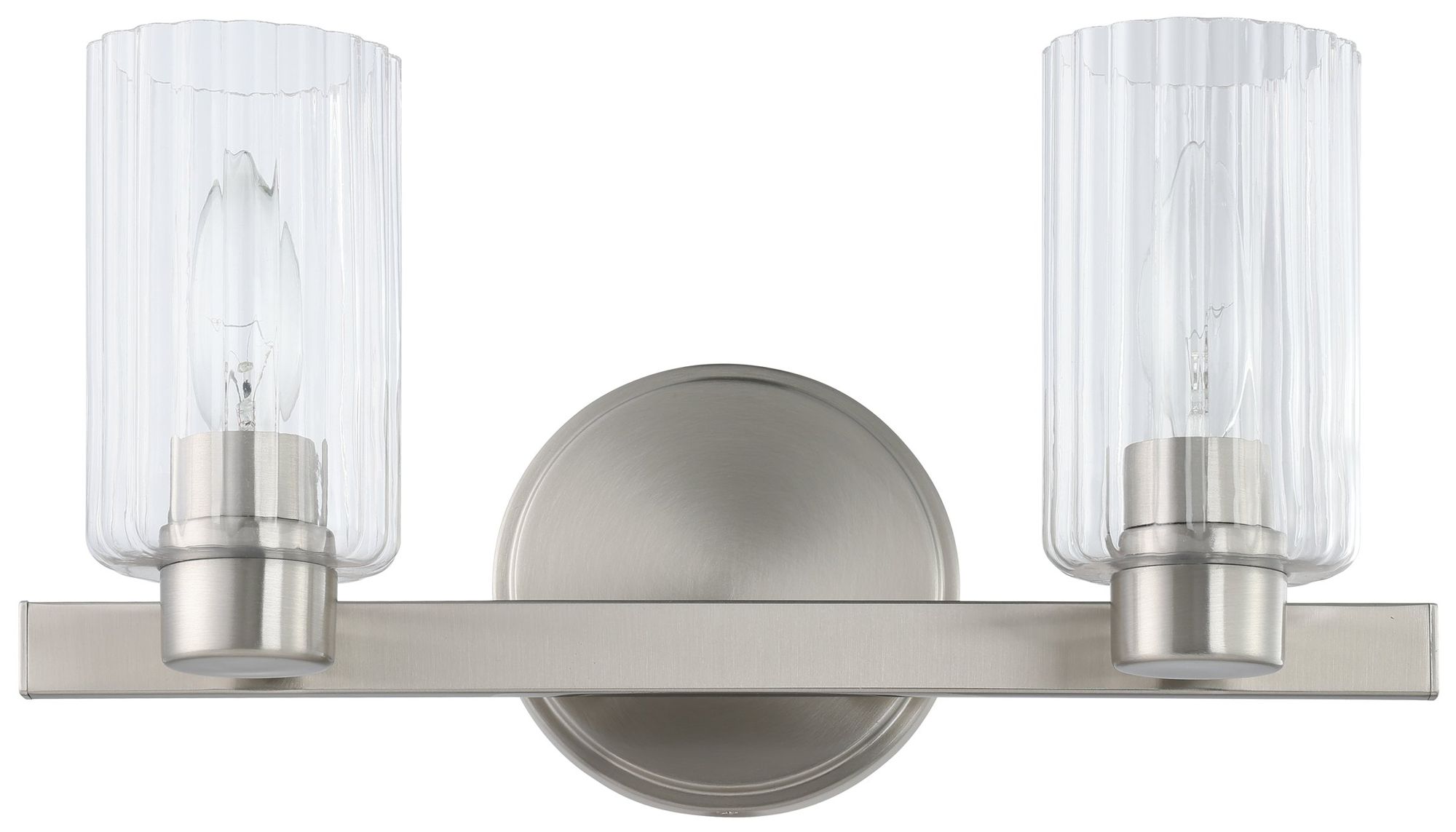 Image 4 Thesis Bedminster 14" Brushed Nickel Vanity Light, Clear Ribbed Glass more views