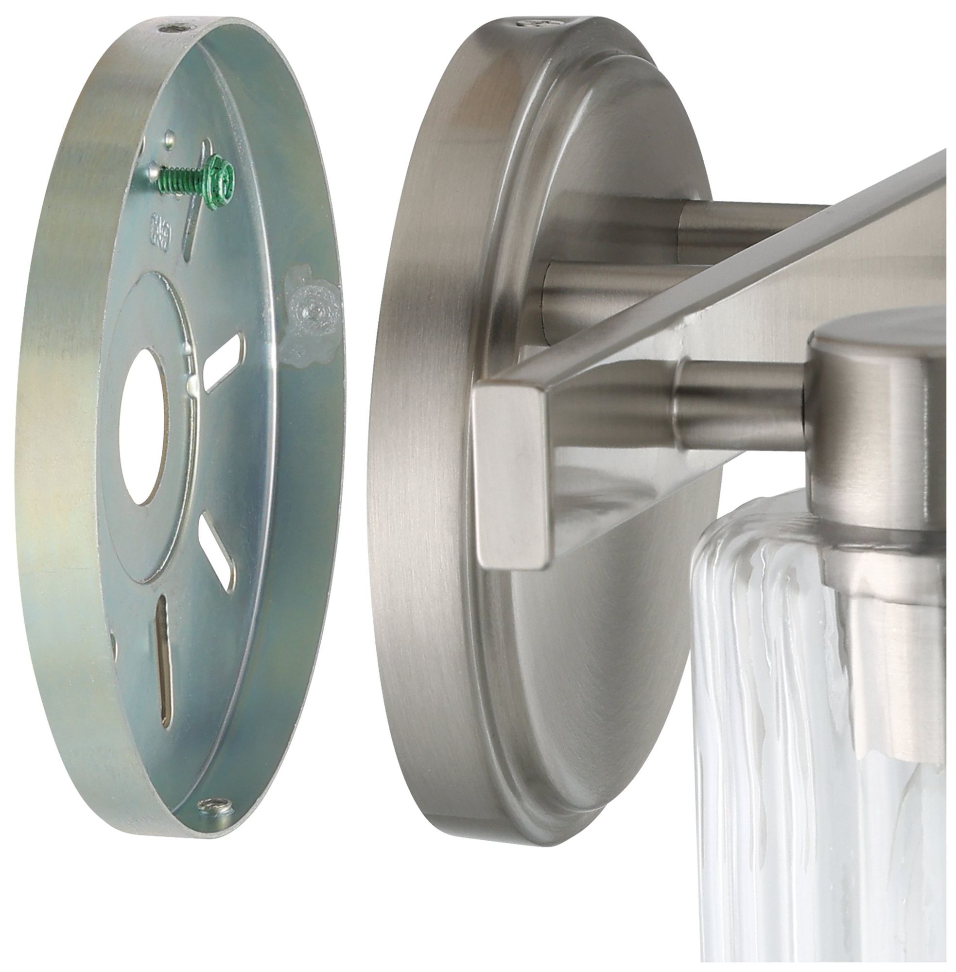 Image 6 Thesis Bedminster 14" Brushed Nickel Vanity Light, Clear Ribbed Glass more views